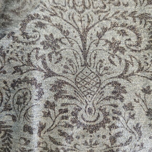 Chico's Travelers Asymmetrical Hem Gold Metallic Scroll Print Tunic Medium Sz 1 - Picture 3 of 8